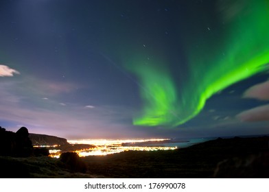 Northern Lights Above Reykjavik Iceland