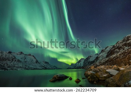 Northern Lights above waters edge