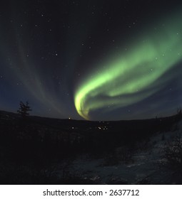 Northern lights (aurora borealis) display near Fairbanks, Alaska, USA... November 2006. 6x6 slide film, push processed