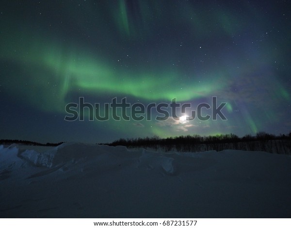 Northern Lights Aurora Borealis Moon Light Stock Photo Edit Now