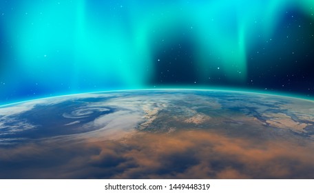 Northern Lights Aurora Borealis Over Planet Earth 