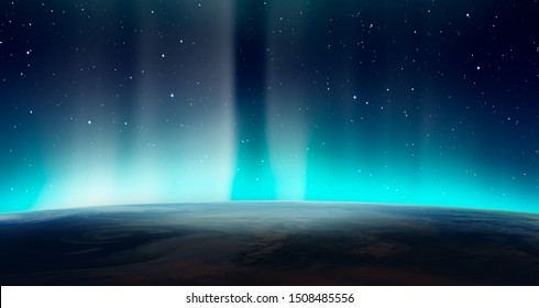 Northern Lights Aurora Borealis Over Planet Earth 