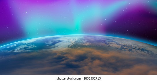 Northern Lights Aurora Borealis Over Planet Earth 