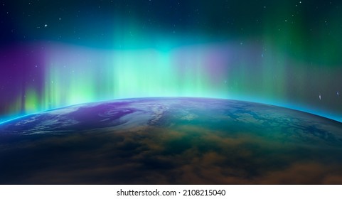 Northern Lights Aurora Borealis Over The Planet Earth 