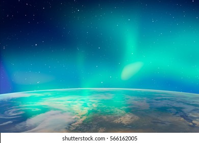 Northern Lights Aurora Borealis Over Planet Earth 