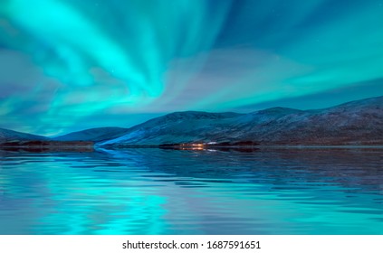 Nordlichter (Aurora borealis) am Himmel über Tromso Fjorde - Tromso, Norwegen