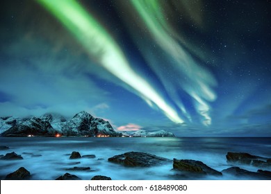 Northern Lights Over The Lofoten Islands In Norway
