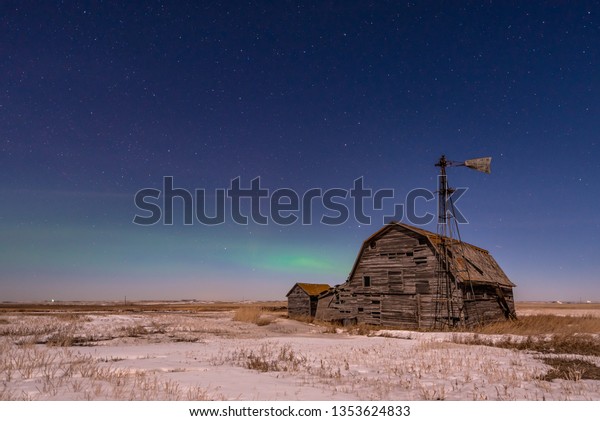 Northern Lights Over Vintage Barn Bins Stock Photo Edit Now