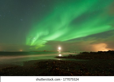 Northern Lights In Reykjavik, Iceland.