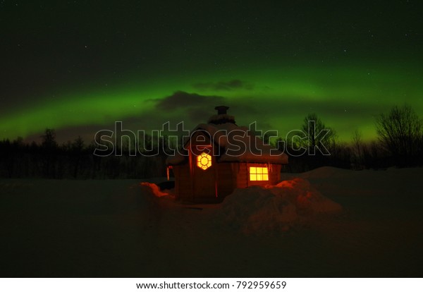 Northern Lights Sky Over Sami Hut Stock Photo Edit Now 792959659