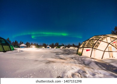 Northern Lignt In Finland Over Igloo House 