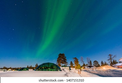 Northern Lignt In Finland Over Igloo House 