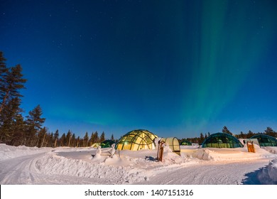 Northern Lignt In Finland Over Igloo House 