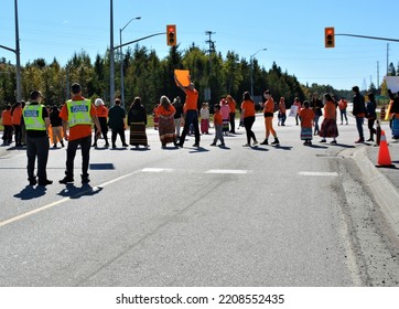 Northern Ontario, Canada - September, 2022:  Indigenous People Block Trans Canada Highway In Northern Ontario On National Truth And Reconciliation Day