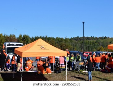 Northern Ontario, Canada - September, 2022:  Indigenous People Gather On Trans Canada Highway In Northern Ontario On National Truth And Reconciliation Day