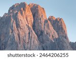 The northern side of Sasso Lungo at sunset from the Val Gardena area