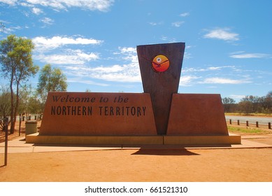 Northern Territory Sign At The Boarder, Outback, Australia.