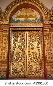 Northern Thai style Buddhist church door, Taken in Wat Phra That Doi Suthep, Chiang Mai province, Thailand