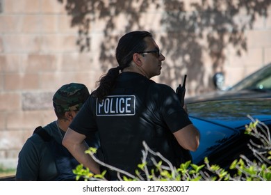 Northridge, California, United States -  June 29, 2022: A Multi-agency Task Force Including LAPD Narcotics Detectives Stages On A Community Street Prior To A Drug Policy Enforcement Raid.