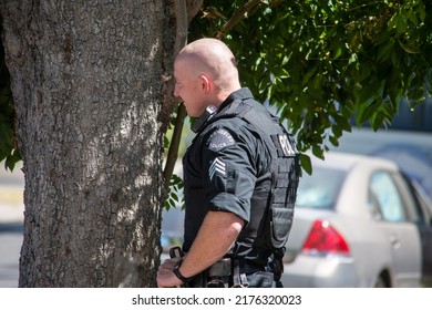 Northridge, California, United States -  June 29, 2022: A Multi-agency Task Force Including LAPD Narcotics Detectives Stages On A Community Street Prior To A Drug Policy Enforcement Raid.