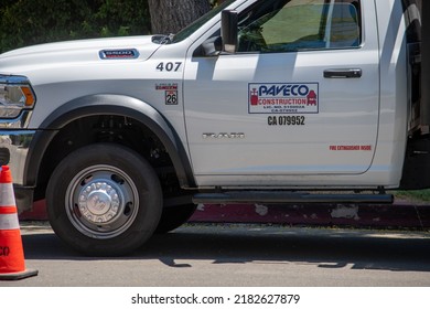 Northridge, California, United States -  June 28, 2022: A Truck From Paveco Construction Working For The City Of Los Angeles To Dry A Newly Painted 