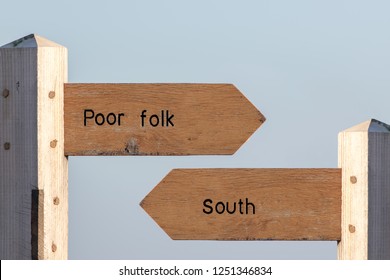 North-south Divide. Economic, Cultural And Social Division Between The North And South UK. Standard Of Living Between Rich And Poor Areas. Divided Britain Signposted.