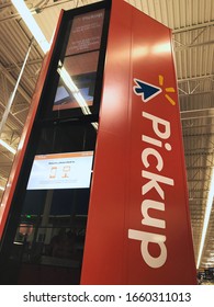 Norton, Virginia/United States Of America-March 1st 2020: A Self Pickup Tower At A Walmart In Norton, Virginia A Small Appalachian Town In Southwest Virginia.  