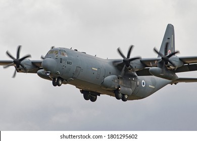 Norvenich, GERMANY - August 23th 2020: An Israeli Air Force C130-J Hercules (663) Military Transport plane landed at Norvenich Air Base.