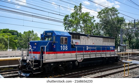 NORWALK, CT - JUNE 9, 2022:  Locomotive  From Metro North Railroad In Nice Sunny Day.