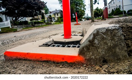 NORWALK, CT, USA - AUGUST 5, 2021: Road construction sign on street