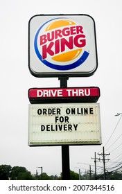 NORWALK, CT, USA - JULY 13, 2021: Burger King sign near Post Road