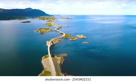 Norway. Aerial view of group of islands located in the ocean. The scene includes water, coastal landforms, and outdoor nature, showcasing a beautiful landscape with a blend of sea and shore. - Powered by Shutterstock