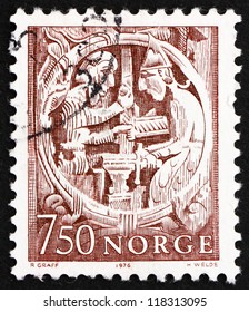 NORWAY - CIRCA 1976: A Stamp Printed In The Norway Shows Sigurd And Regin, Norwegian Folk Tale, Sigurd The Dragonkiller, Circa 1976