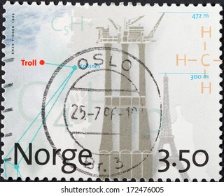 NORWAY - CIRCA 1996: A Postage Stamp Printed In The Norway Shows Height Kollsnes Natural Gas Processing Plant, Circa 1996