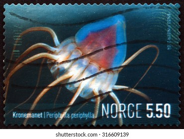 NORWAY - CIRCA 2004: A Stamp Printed In The Norway Shows Helmet Jellyfish, Periphylla Periphylla, Marine Life, Circa 2004