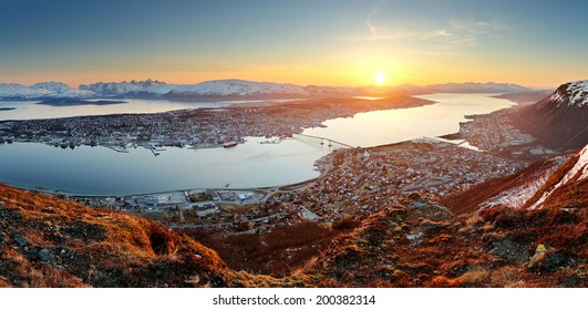 Norway City Panorama - Tromso At Sunset