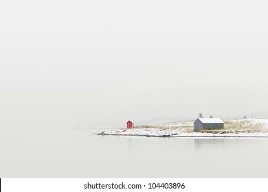 Norway Cottage On Winter Coast