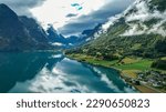 Norway Fjord and cloudy mountains