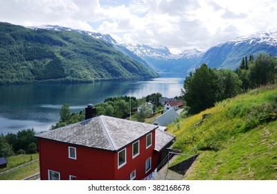 Norway Fjord And House. Summer 