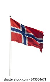 Norway Flag In The Wind Isolated On White Background.