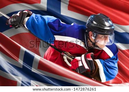 Norway Hockey Player in action around national flag