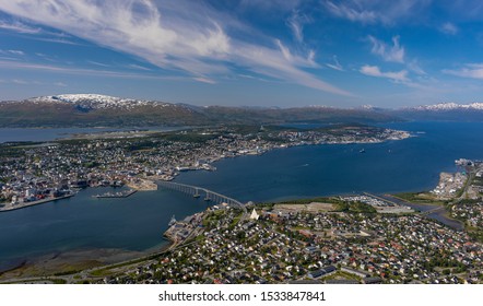 TROMSØ, NORWAY - JULY 11, 2019: Aerial View Of City Of Tromsø, On Island Of Tromsøya.