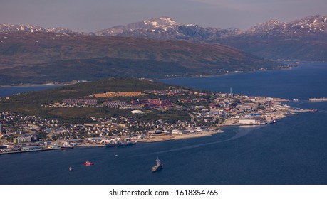 TROMSØ, NORWAY - JULY 11, 2019: Aerial View Of City Of Tromsø, On Island Of Tromsøya, Tromsøysundet Strait.