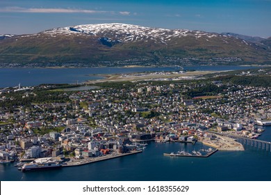 TROMSØ, NORWAY - JULY 11, 2019: Aerial View Of City Center Of Tromsø, On Island Of Tromsøya.