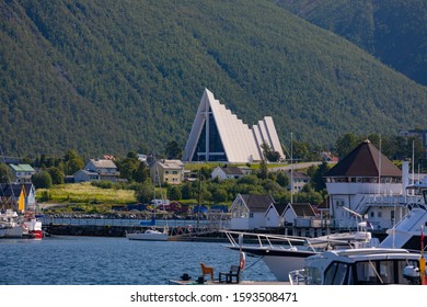 TROMSØ, NORWAY - JULY 11, 2019: Tromsdalen Church, Or Arctic Cathedral, A Modern Concrete And Metal Church, Architect Jan Inge Hovig.