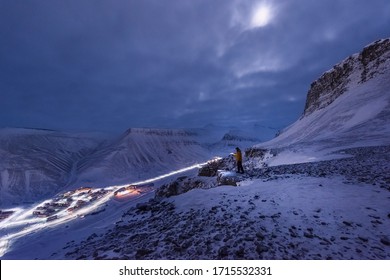  Norway Landscape Ice Nature Of The City View Of Spitsbergen Longyearbyen  Plateau Mountain Svalbard   Arctic Ocean Winter  Polar Night View From Above