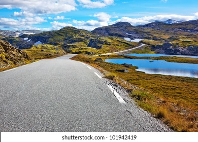 Norway Road Landscape On High Mountains.