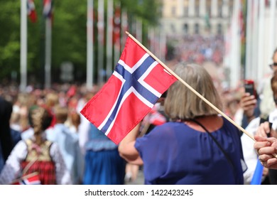 Norway's Flag Being Held On 17th Of May (Constitution Day Of Norway)