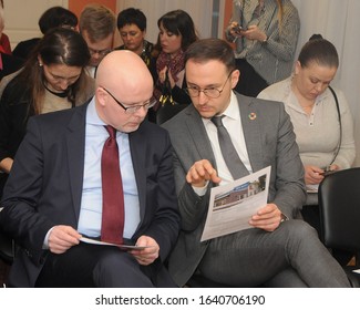 Norwegian Deputy Foreign Minister Audun Halvorsen, Left, And Ukrainian Deputy Minister Of Energy Alexei Ryabchin During The Presentation Of The Energy Efficiency Project In Kiev, February 3, 2020. 