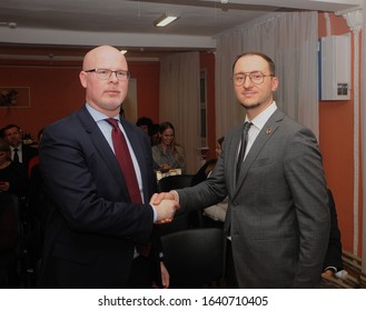 Norwegian Deputy Foreign Minister Audun Halvorsen, Left, And Ukrainian Deputy Minister Of Energy Alexei Ryabchin During The Presentation Of The Energy Efficiency Project In Kiev, February 3, 2020. 